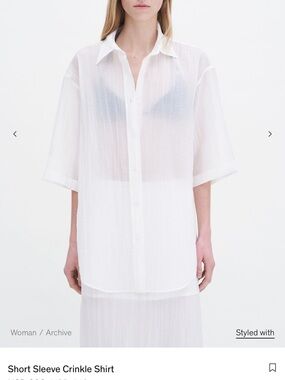 Short Sleeve Crinkle Button-Down Shirt - White